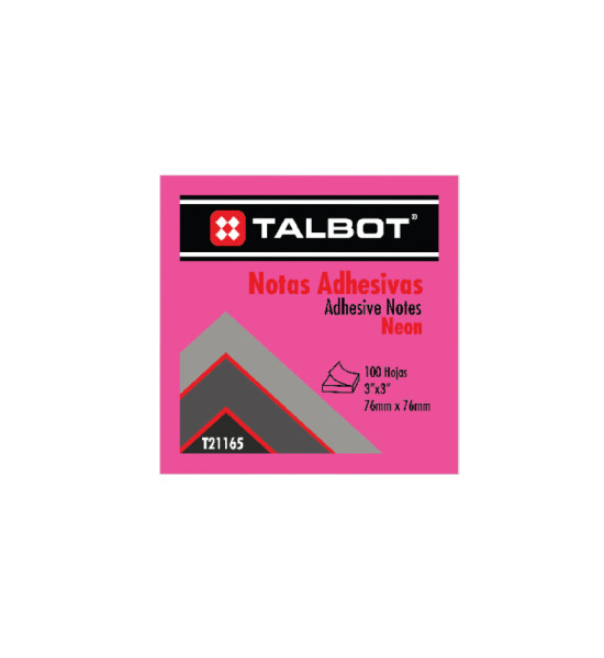 Notas Adhesivas, Fucsia Neon, 3" x 3" (76 mm x 76 mm), Block x 100 h.